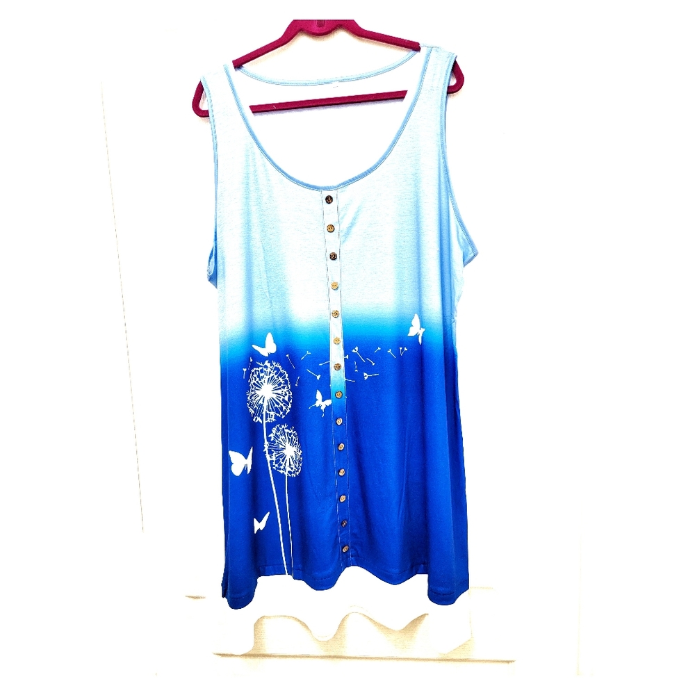 ``D25496  Blue & White Floral Tunic Dress